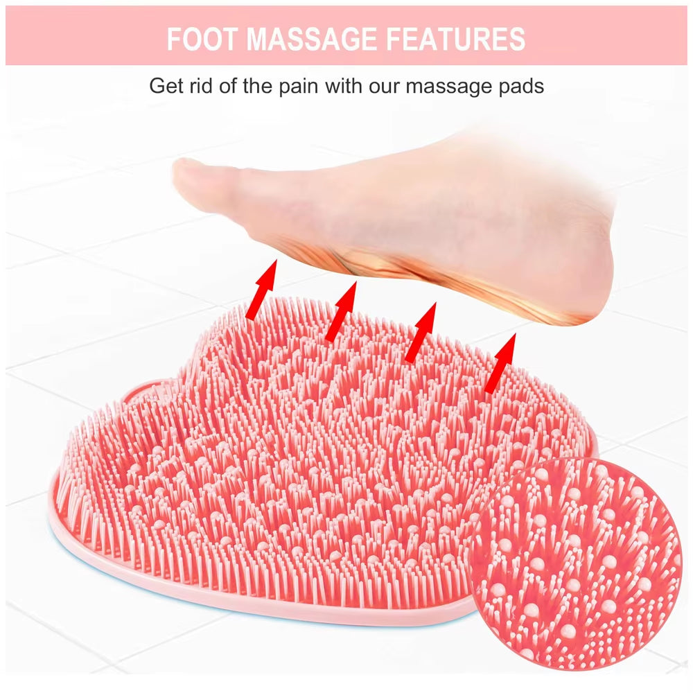 Silicone Shower Foot Back Brush Bathroom Wash Foot Pad Massage Exfoliating Shower Mat with Suction Bath Massage Foot Brush Pad