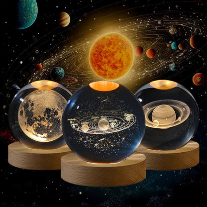 Unique 3D Crystal Ball Night Light Led Lamp Bedside Table Galaxy Lamp Glowing Saturn Planets Moon Children Birthday Gift Toy 5cm