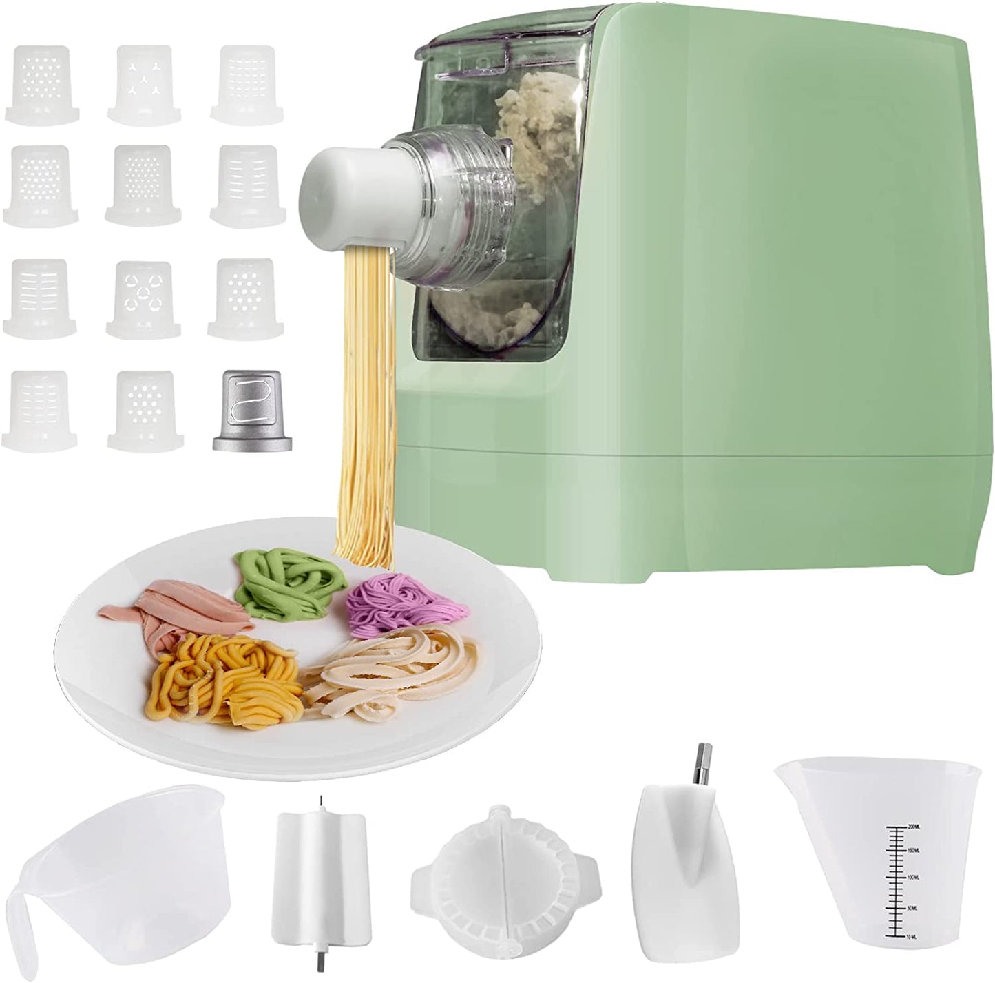 Pasta Maker Machine, Automatic Noodle Make, Home Pasta Maker for Spaghetti, Fettuccine, Macaroni, 12 Pasta Shaping Discs(Green)