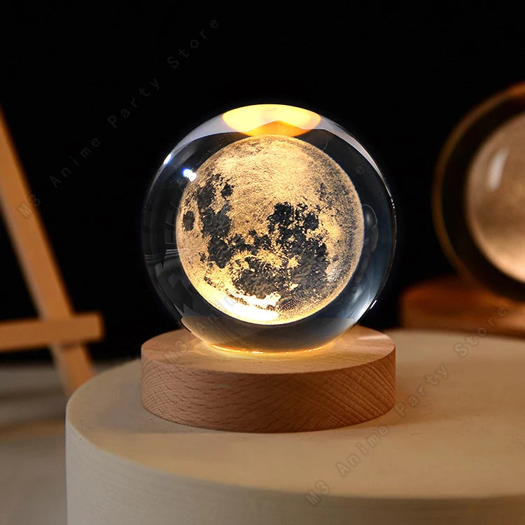 Unique 3D Crystal Ball Night Light Led Lamp Bedside Table Galaxy Lamp Glowing Saturn Planets Moon Children Birthday Gift Toy 5cm