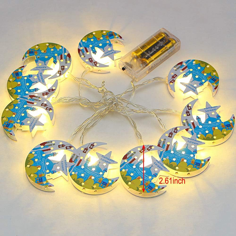 Star String Lights for Eid Decorations, Mubarak Ramadan Moon Star Lantern Lamp,10 Leds Battery Operated Islamic Moon Lights String, Eid Ramadan Decorations for Home Outdoor,Eid Star Moon