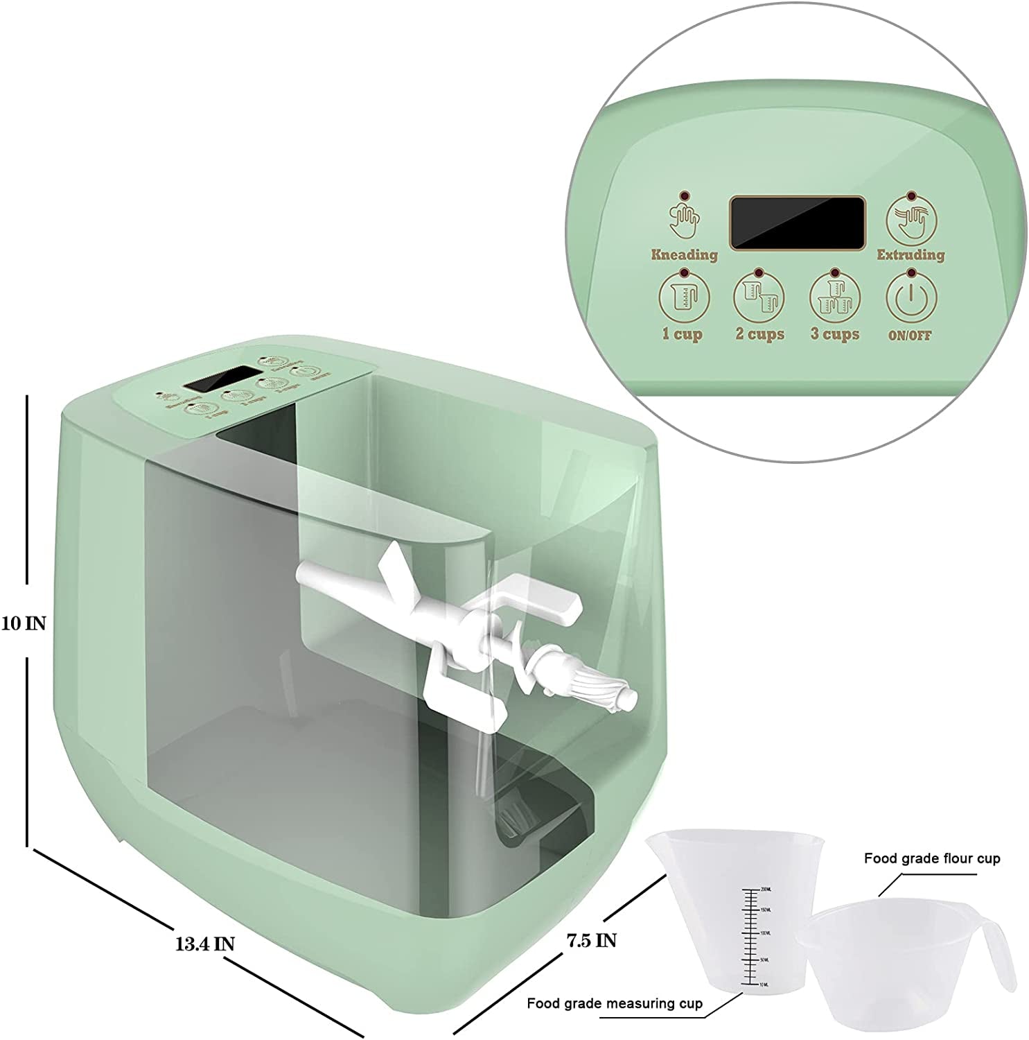 Pasta Maker Machine, Automatic Noodle Make, Home Pasta Maker for Spaghetti, Fettuccine, Macaroni, 12 Pasta Shaping Discs(Green)