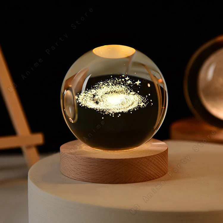 Unique 3D Crystal Ball Night Light Led Lamp Bedside Table Galaxy Lamp Glowing Saturn Planets Moon Children Birthday Gift Toy 5cm