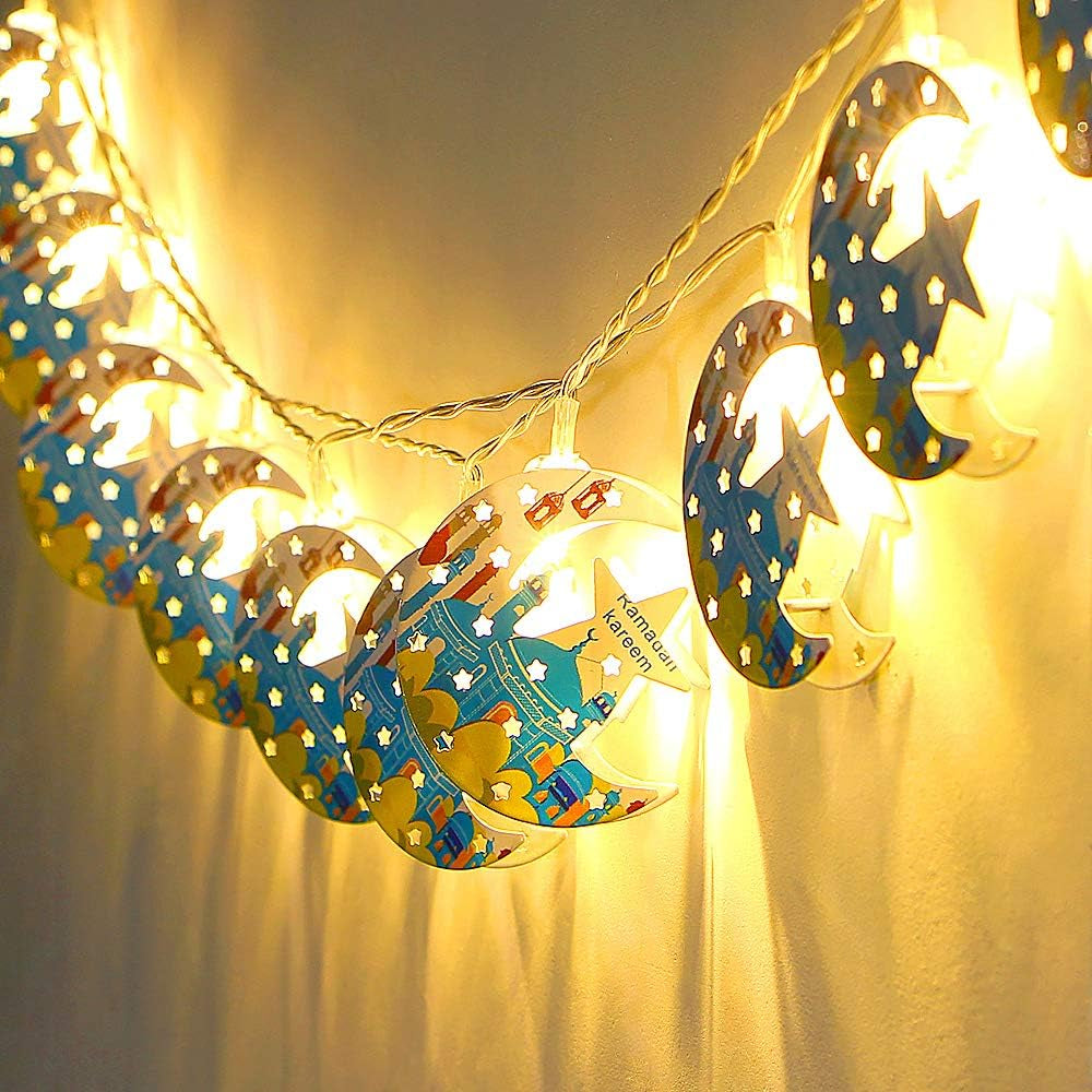 Star String Lights for Eid Decorations, Mubarak Ramadan Moon Star Lantern Lamp,10 Leds Battery Operated Islamic Moon Lights String, Eid Ramadan Decorations for Home Outdoor,Eid Star Moon